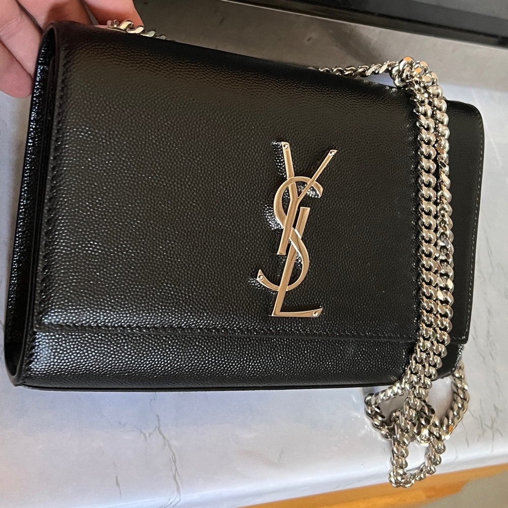 YSL YVES SAINT LAURENT KATE SMALL CHAIN BAG IN GRAIN DE POUDRE EMBOSSED LEATHER